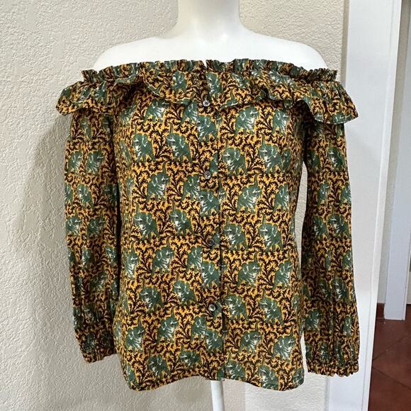 J.crew ratti elephant off shoulder button top women’s size 2 - Picture 2 of 7
